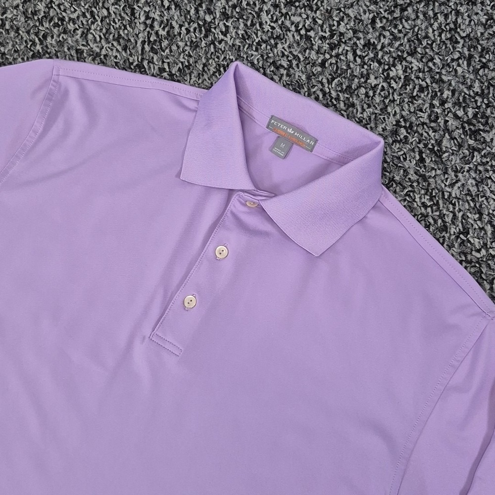 Peter Millar Summer Comfort Mens Medium‎ Polo Golf Solid Purple Course Logo